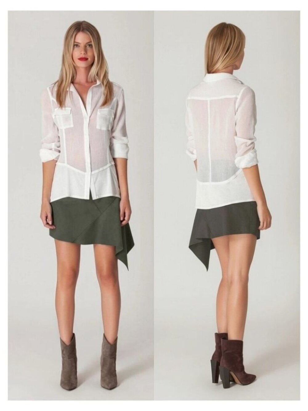 LIBERTY GARDEN Free People Asia Suede Asymetrical Hem Mini Skirt Large Moss